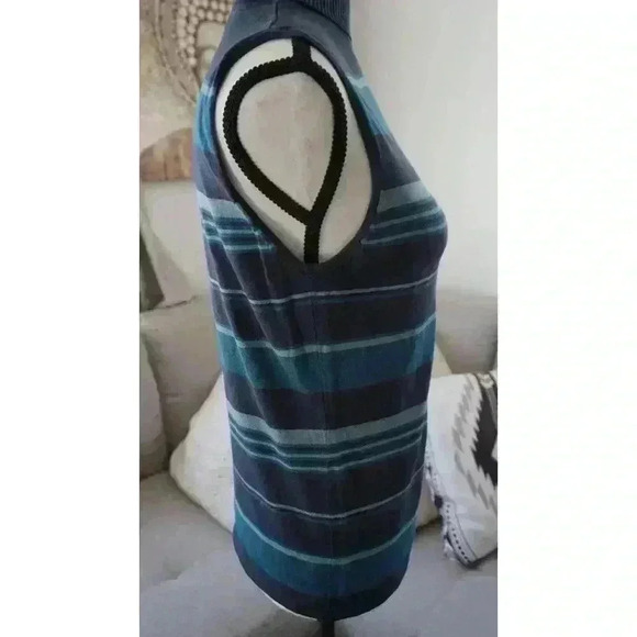 Rafaella Sleeveless Turtleneck Sweater - Striped Pattern in Blue & Gray, Size M - Picture 11 of 13